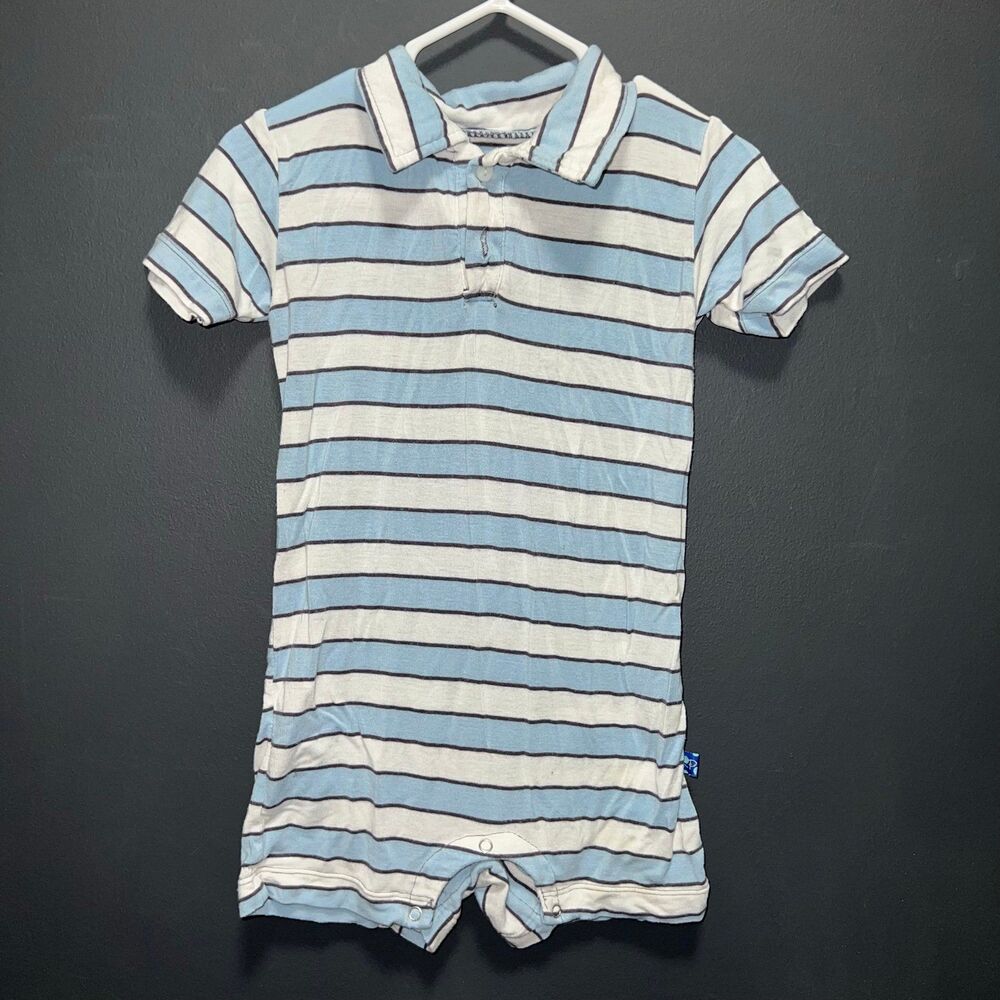KicKee Pants Boys Bamboo Striped Romper 6-12m Blue White